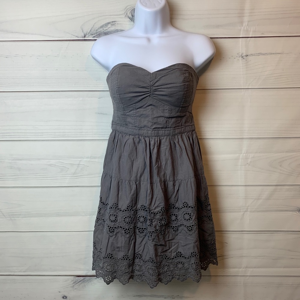 American Eagle Gray Strapless Lace Mini Dress